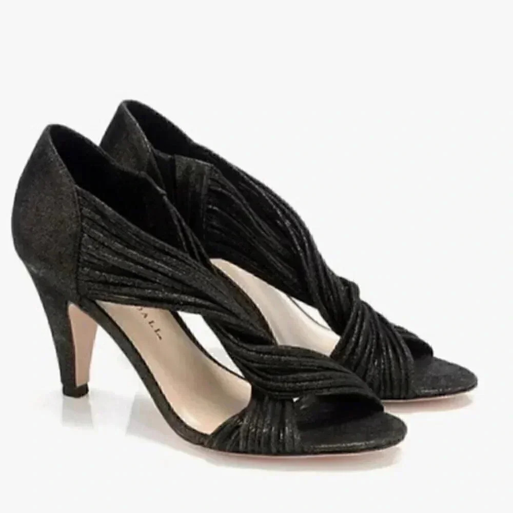 Loeffler Randall Rachel Mignon Black Shimmer Suede Twist Sandal Heels Size 9.5